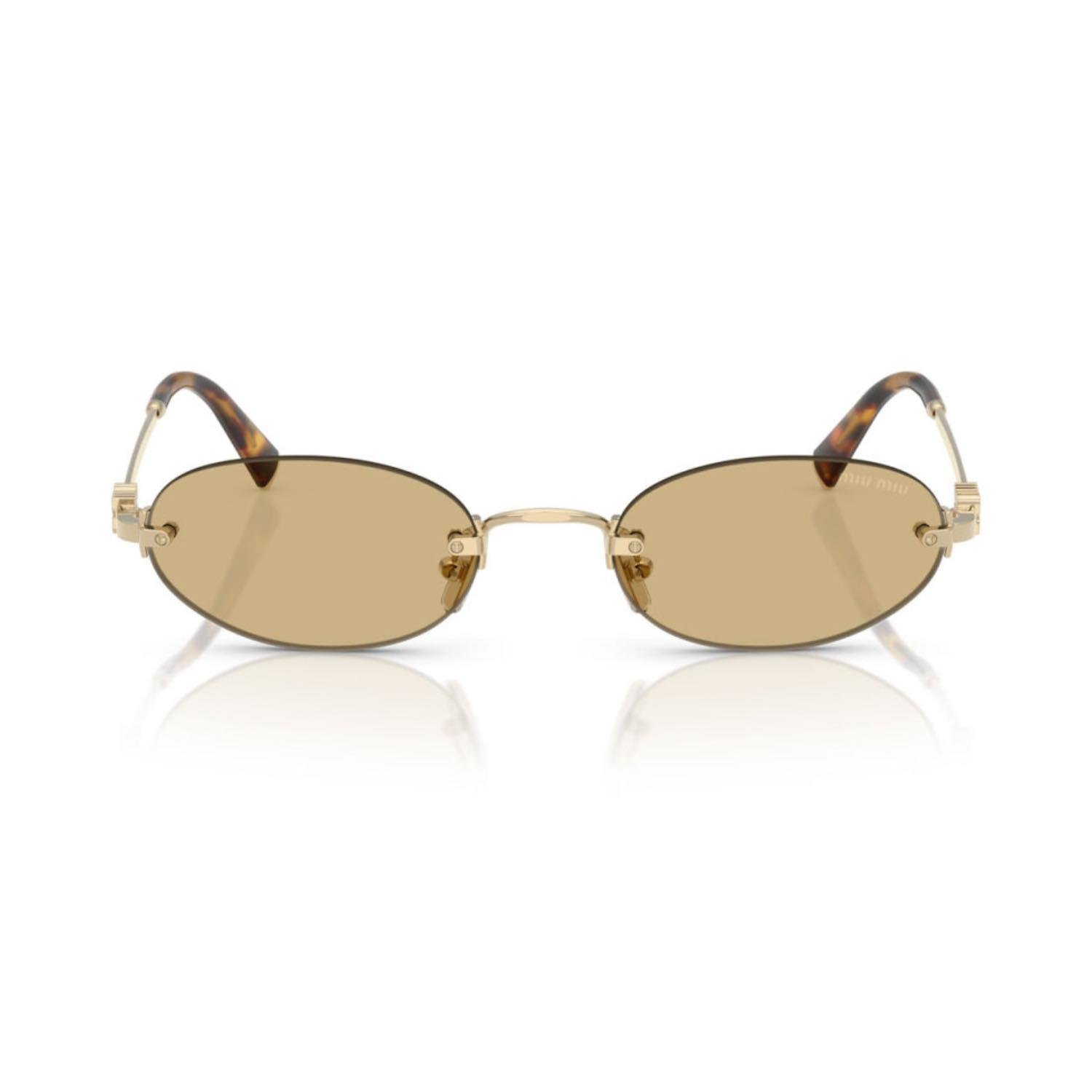 MIU MIU A54S ZVN10R 51 Kadın Oval Gold Metal Güneş Gözlüğü