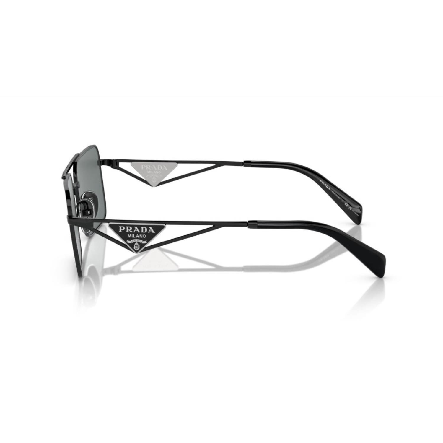 Prada PR A52S 1AB5Z1 56 Polarize Erkek Dikdörtgen Siyah Metal Güneş Gözlüğü