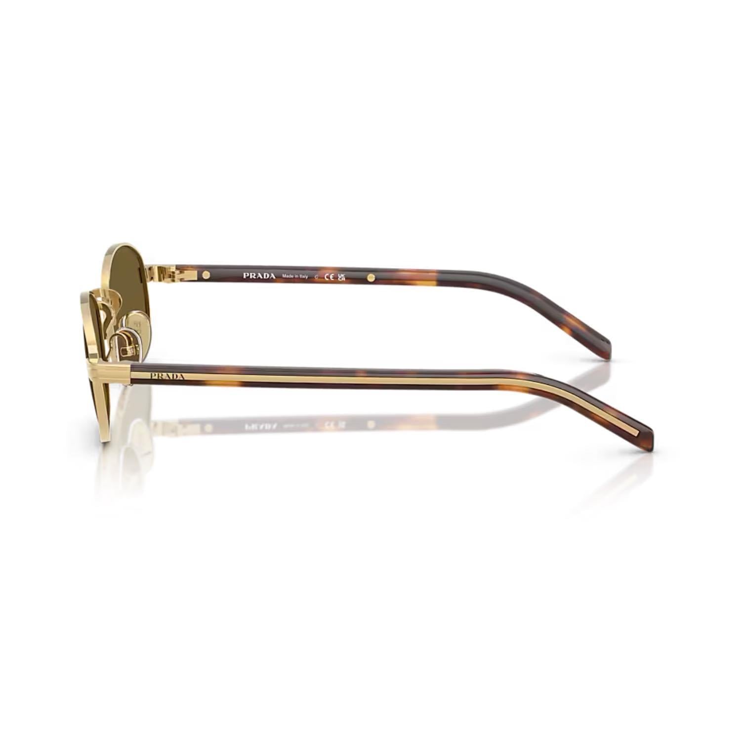 Prada PR B53S 5AK09Z 52 Unisex Oval Gold Metal Güneş Gözlüğü