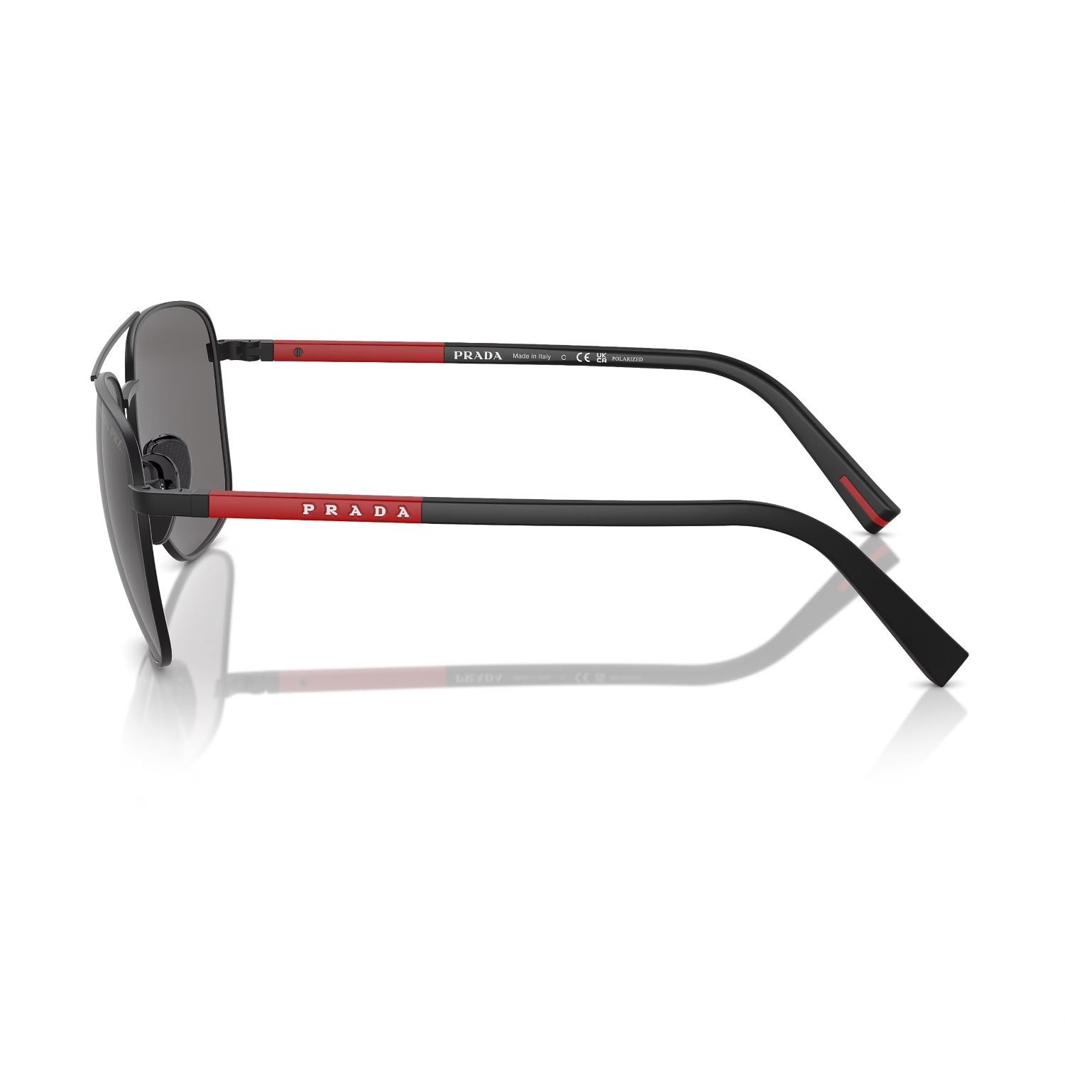Prada PS 54ZS 1BO02G 60 Linea Rossa Erkek Polarize Geometrik Siyah Metal Güneş Gözlüğü