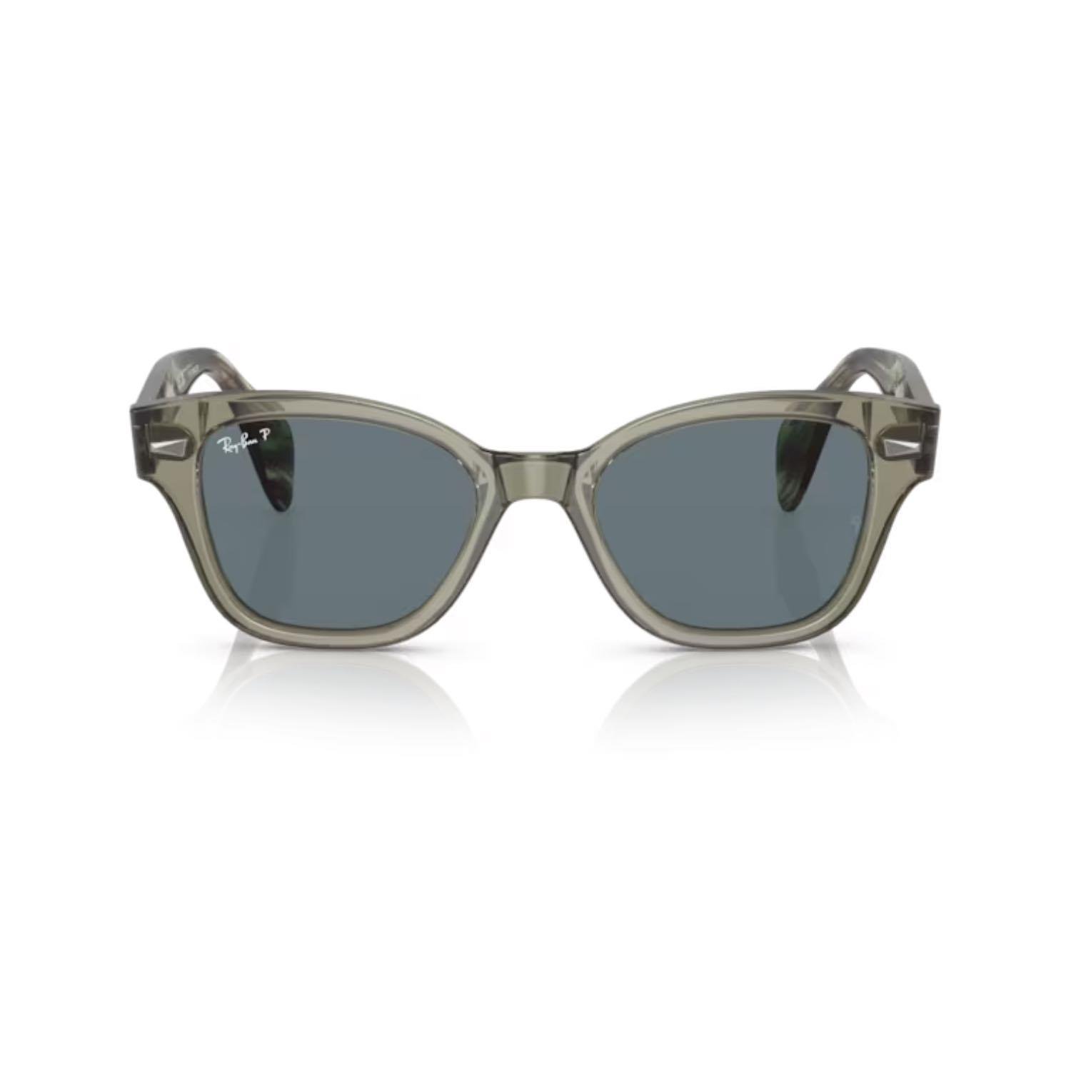 Ray-Ban RB 0880S 66353R 52 Polarize Unisex Kare Şeffaf Yeşil Kemik Güneş Gözlüğü