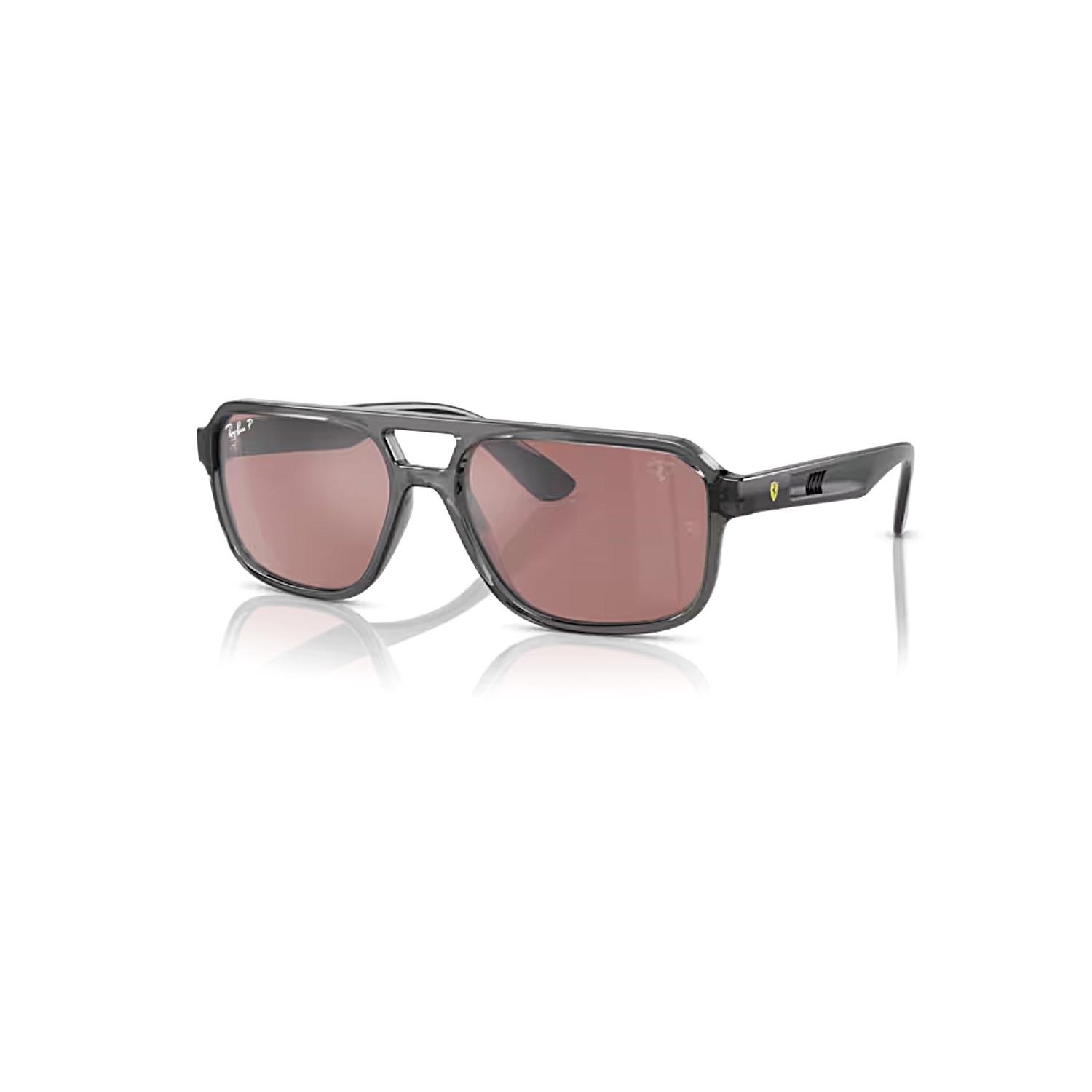 Ray-Ban RB 4414M F691H2 58 Scuderia Ferrari Polarize Aynalı Unisex Geometrik Şeffaf Gri Kemik Güneş Gözlüğü