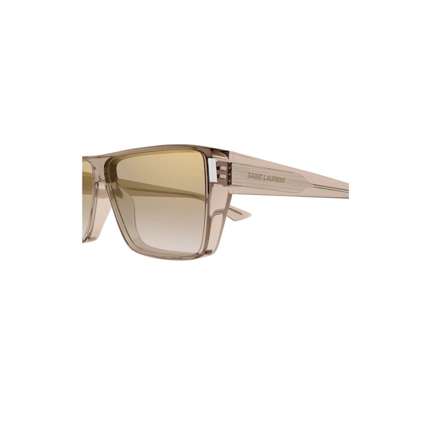 Saint Laurent SL 757 003 64 Unisex Dikdörtgen Şeffaf Kahverengi Kemik Güneş Gözlüğü