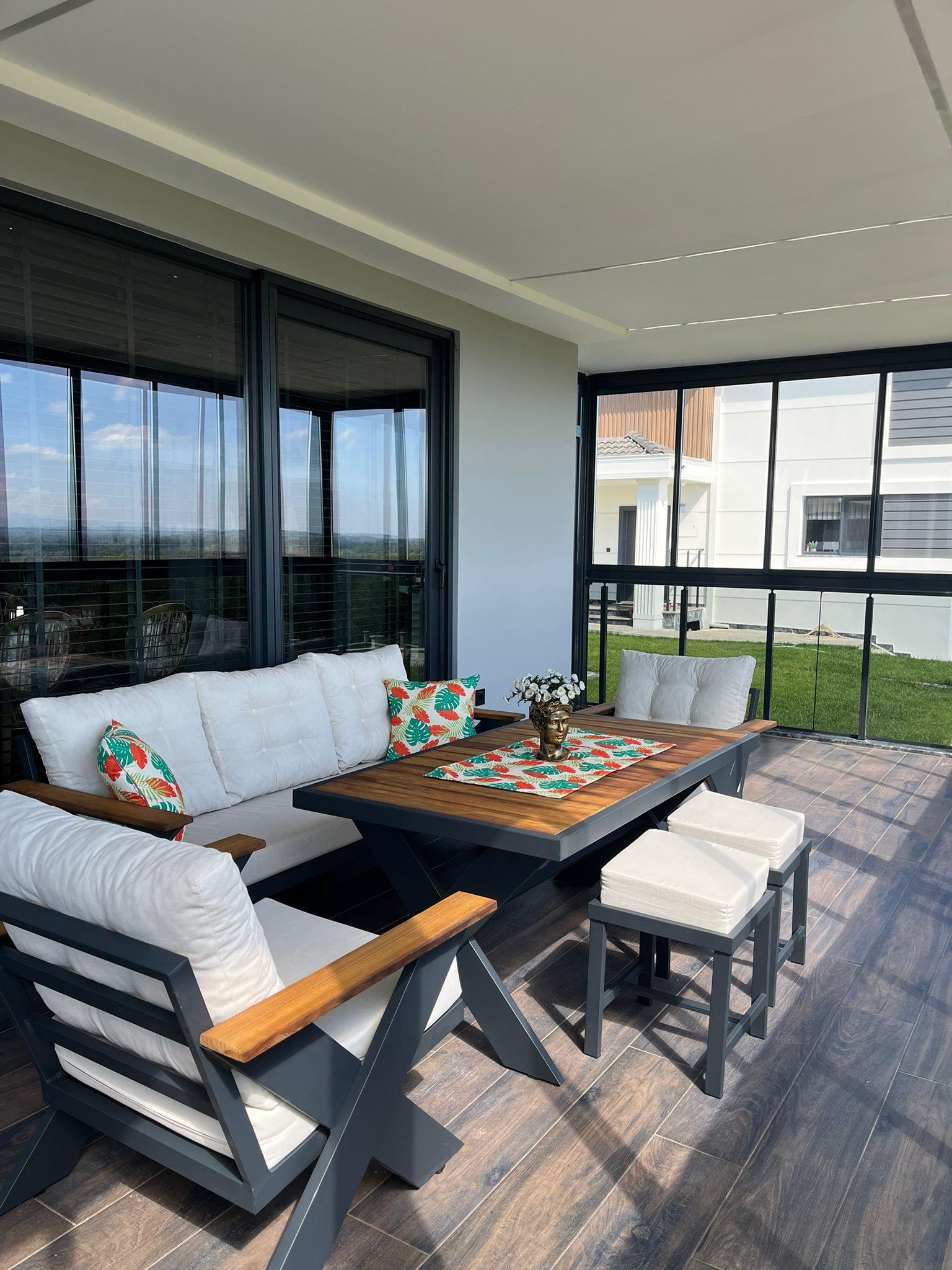 Best Garden Alüminyum Paslanmaz Bahçe Koltuk Takım Krem 3+1+1+ Masa+Puf