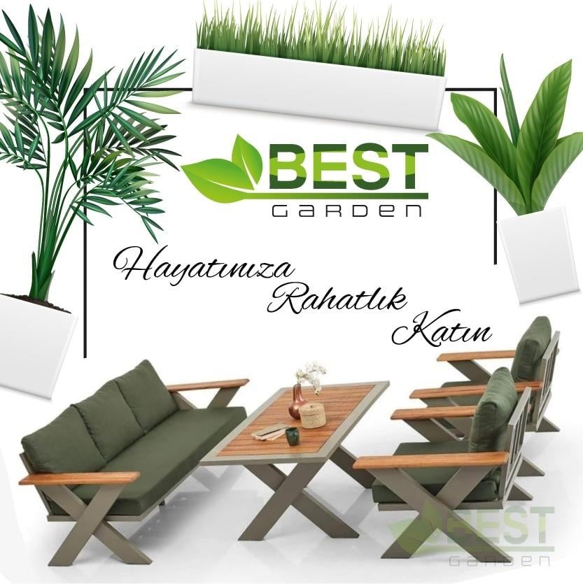 Best Garden Alüminyum Paslanmaz Bahçe Koltuk Takım Krem 3+1+1+ Masa+Puf