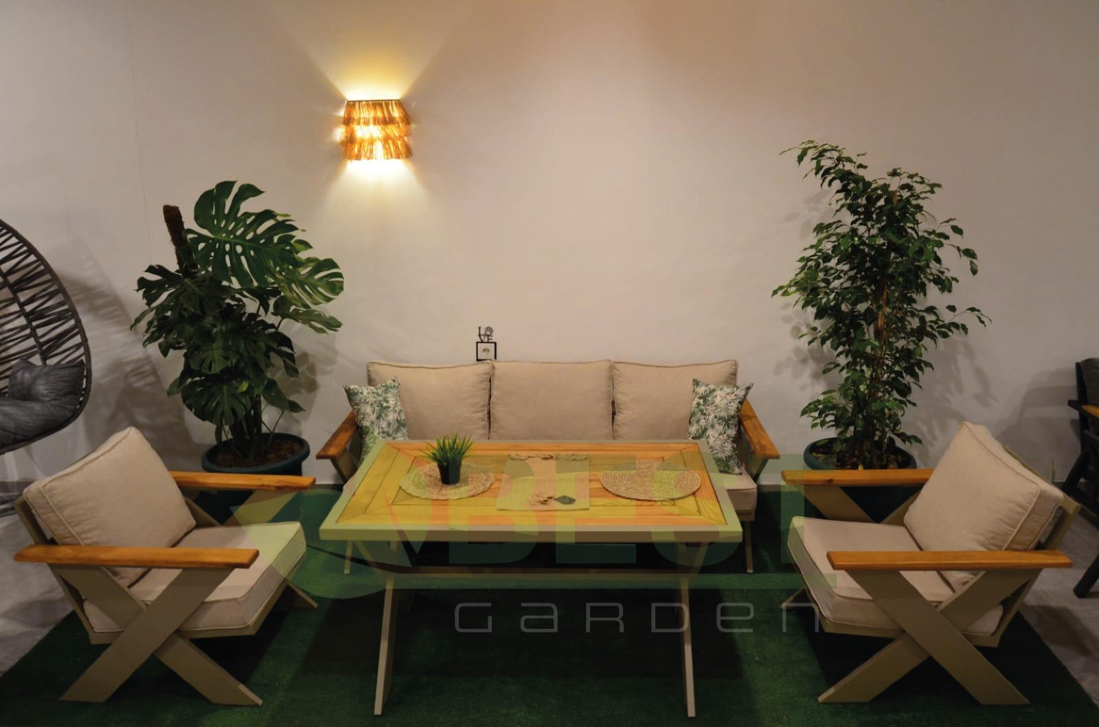 Best Garden Alüminyum Paslanmaz Bahçe Koltuk Takım Krem 3+1+1+ Masa+Puf