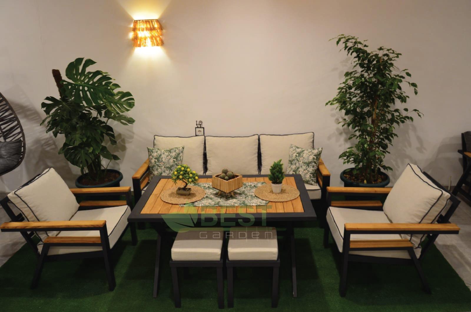 Best Garden Bahçe Koltuk Takımı Krem 3+1+1+ Sehpa+Puf