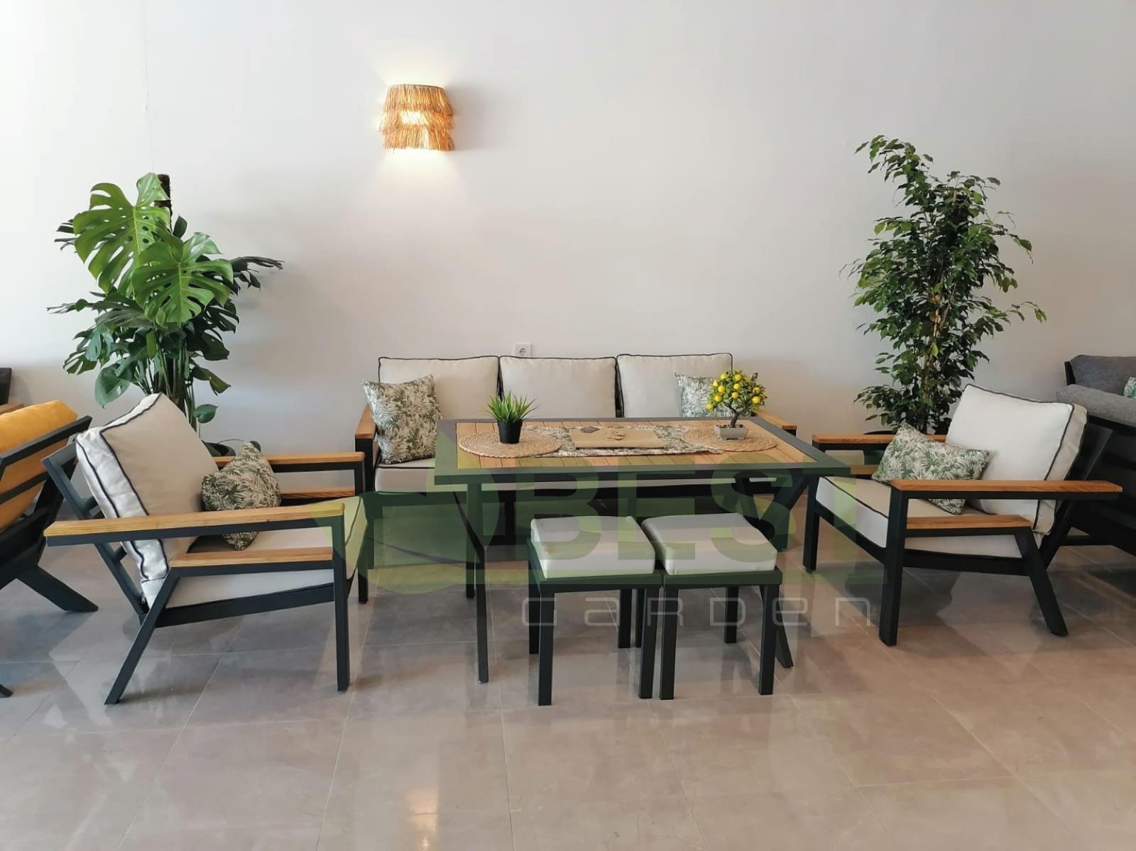 Best Garden Bahçe Koltuk Takımı Krem 3+1+1+ Sehpa+Puf