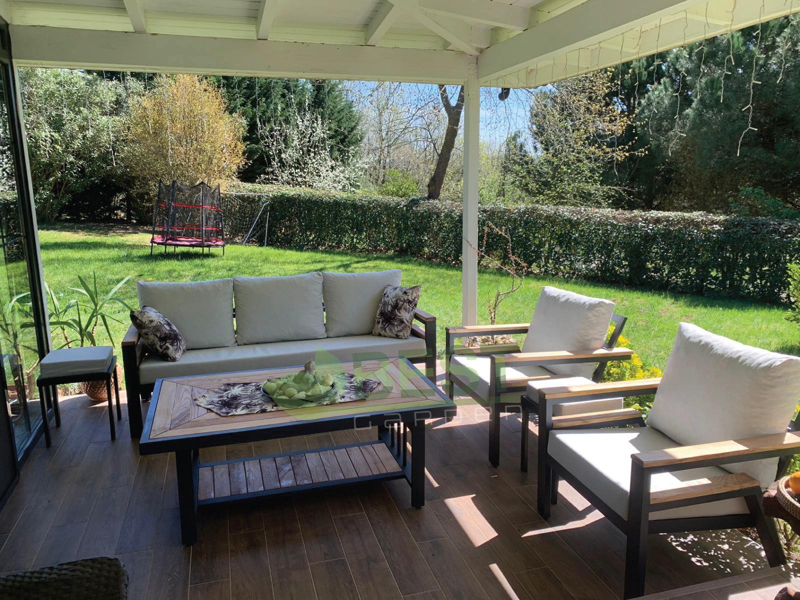 Best Garden Bahçe Koltuk Takımı Krem 3+1+1+ Sehpa+Puf