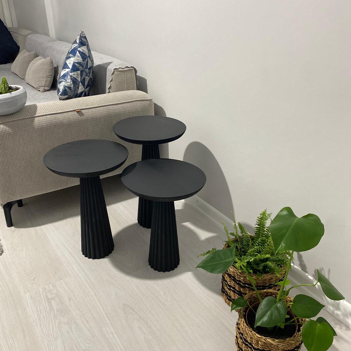 Best Garden Doğal Çizgili Mantar Orta Sehpa Takımı 3'lü