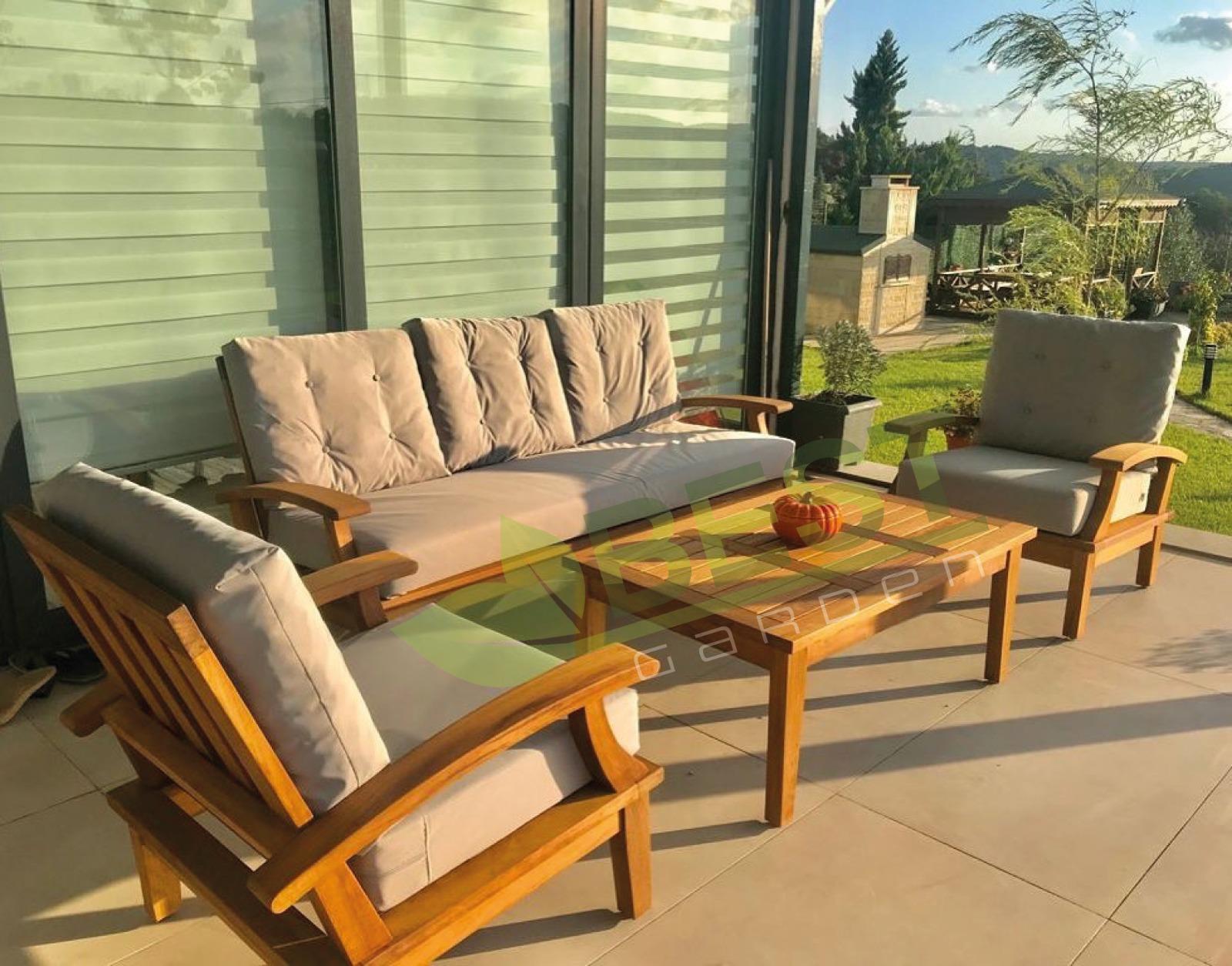 Best Garden İskandinav Model Ahşap Bahçe Koltuk Takım 3+1+1+ Masa