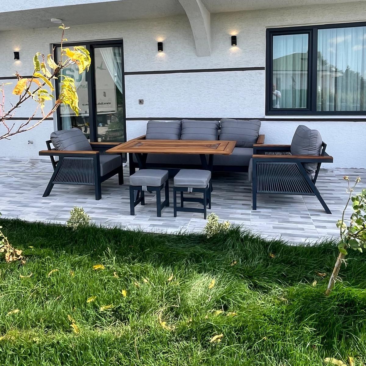 Best Garden Lizbon Örgülü Model Alüminyum Bahçe Koltuk Takım 3+1+1+ Masa