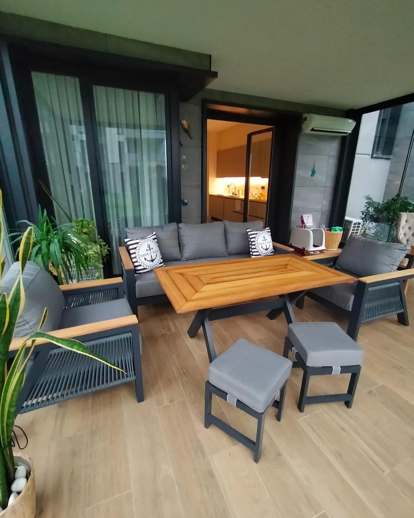 Best Garden Lizbon Örgülü Model Alüminyum Bahçe Koltuk Takım 3+1+1+ Masa