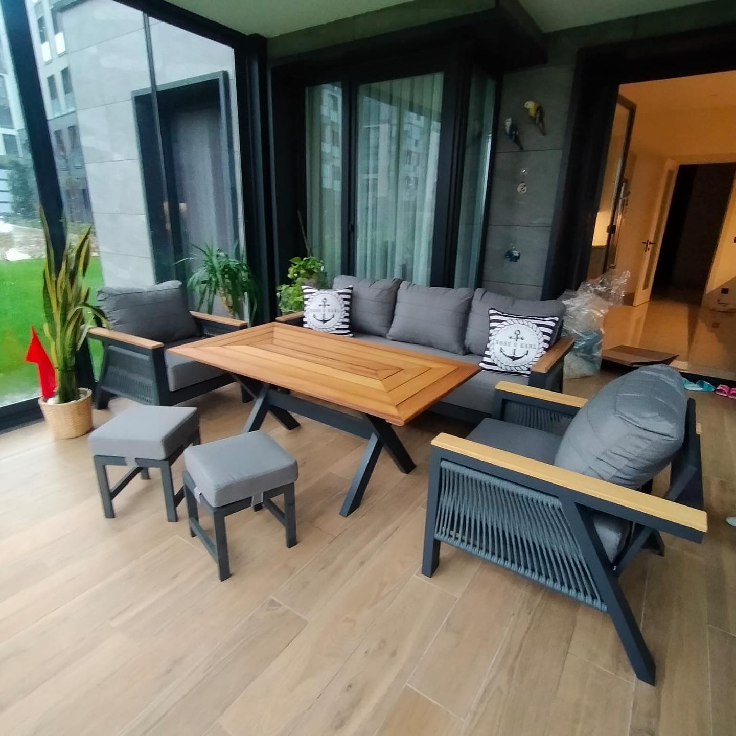 Best Garden Lizbon Örgülü Model Alüminyum Bahçe Koltuk Takım 3+1+1+ Masa