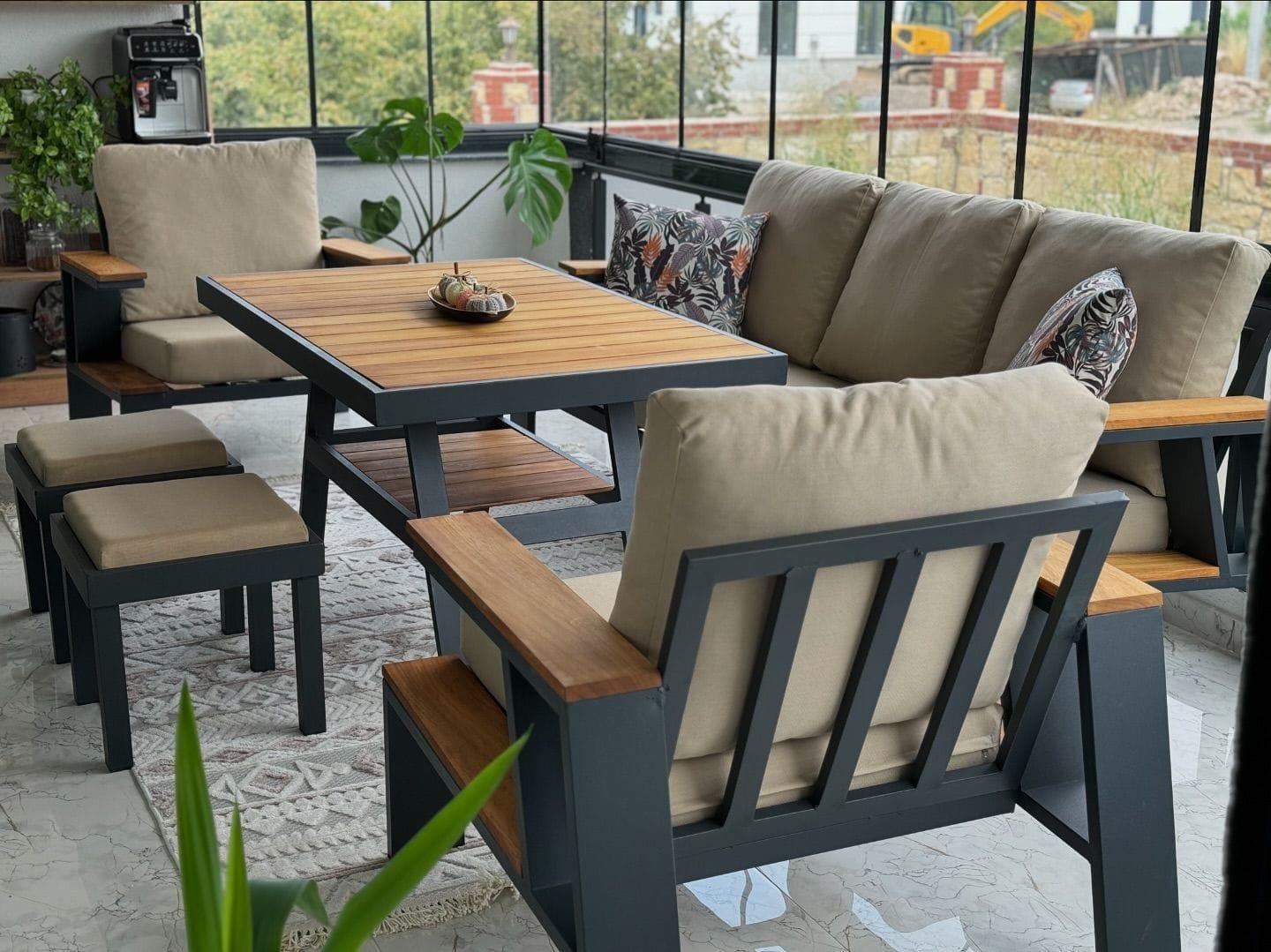 Best Garden Okyanus 2 Model Alüminyum Bahçe Koltuk Takım 3+1+1+ Masa