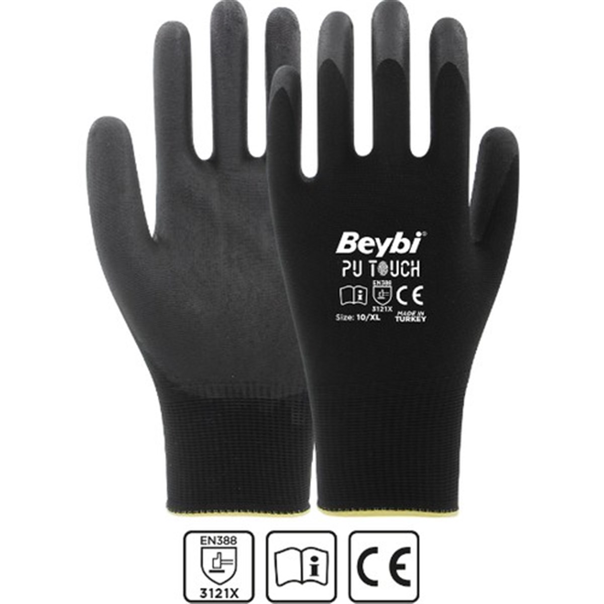 Beybi PU Touch Eldiven PU Kaplı Siyah No:9 1 Çift