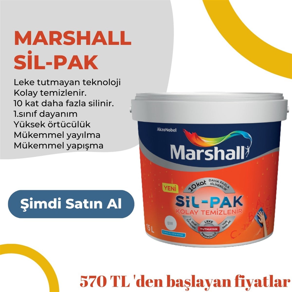 Marshall Sil-Pak Silinebilir Leke Tutmaz İç Cephe Boyası