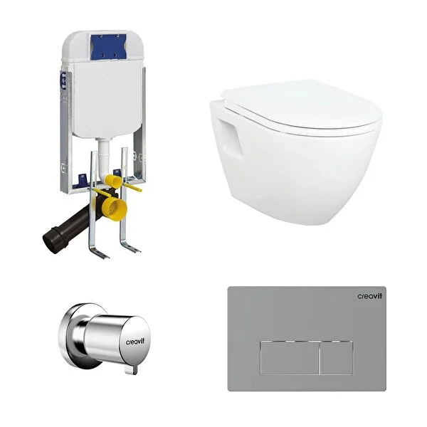 Terra Asma Klozet TP325 Klozet + Duck Amortisörlü Kapak+Gömme Rezervuar Buton + Ara Kesme Valfi