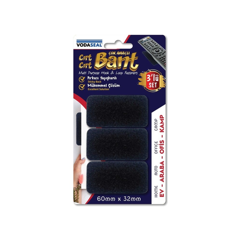 Vodaseal CB6032 Çok Amaçlı Cırt Cırt Bant 3'lü Paket Siyah