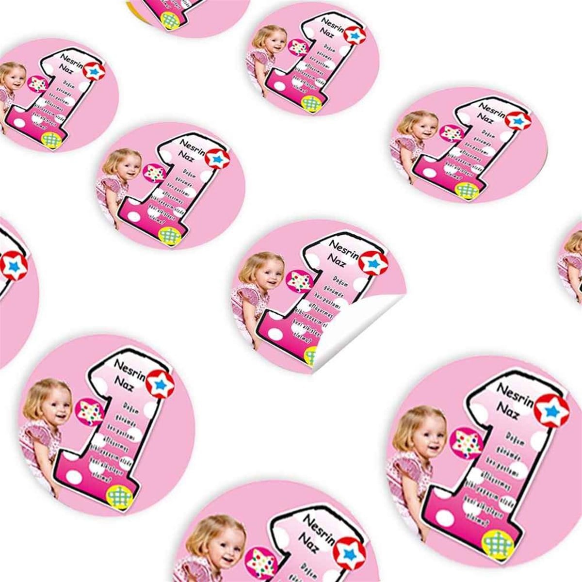 1 Yaş Pembe Konsept Sticker 30 Adet 