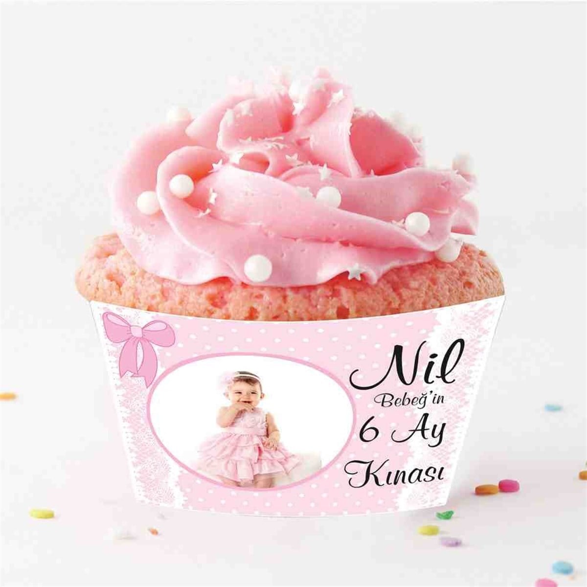 6 Ay Kınası pembe dantelli Parti Cupcake Sargısı 
