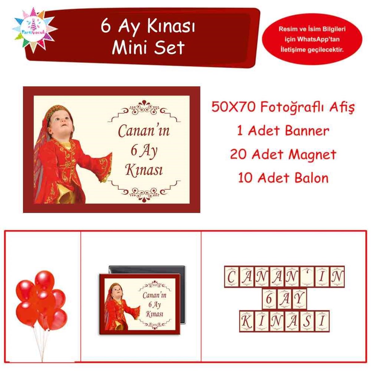 Altı Ay Kınası Bordo Renk Parti Mini Set 