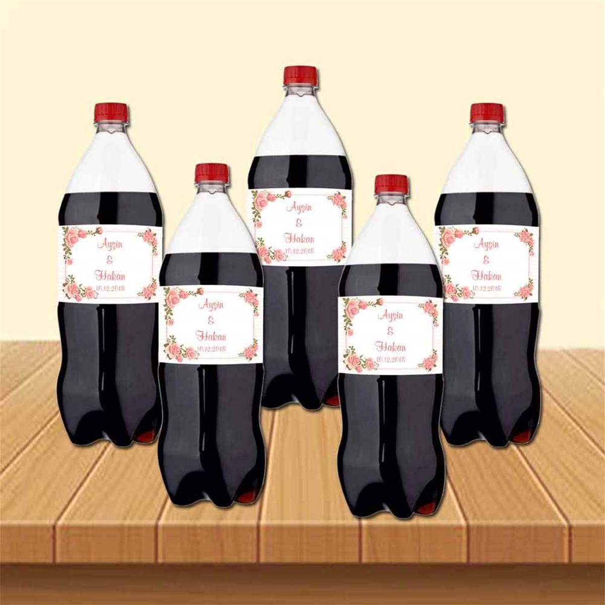 Çiçekli Soft Renk Nişan Litrelik Şişesi Cola Bandı 