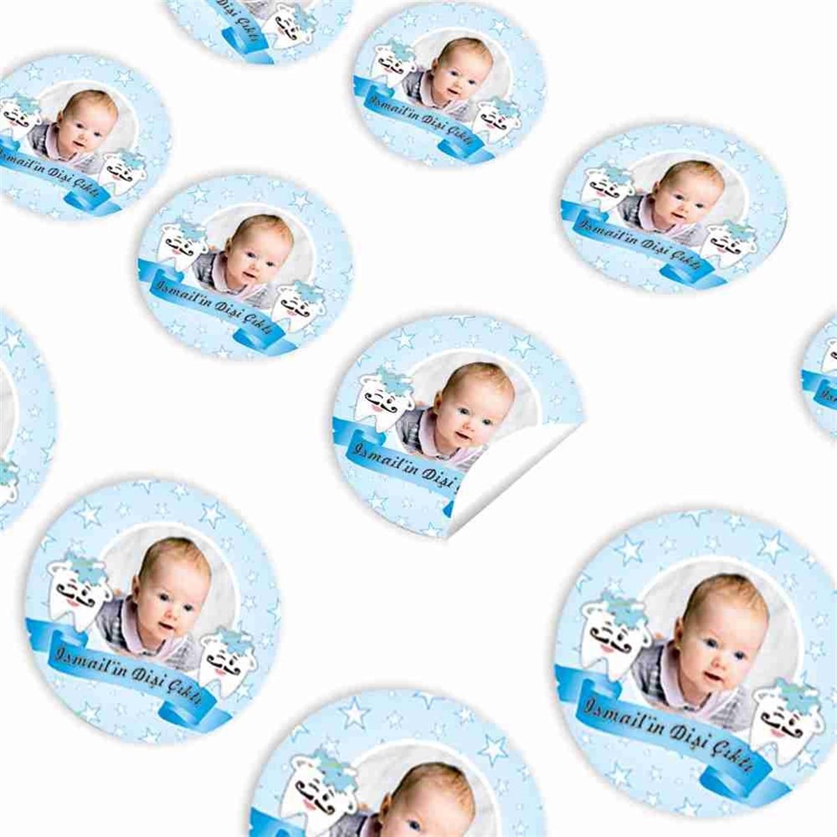 Diş Buğdayı Mavi Yıldızlı Sticker 30 Adet 