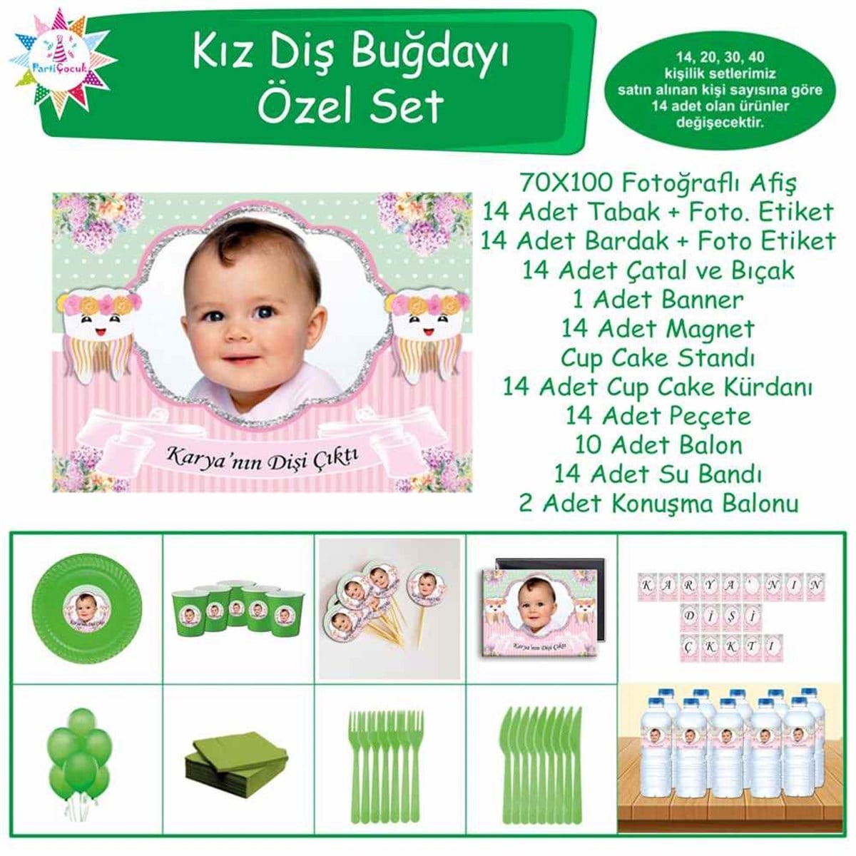 Diş Buğdayı Partisi Çiçekli Diş Özel Set 