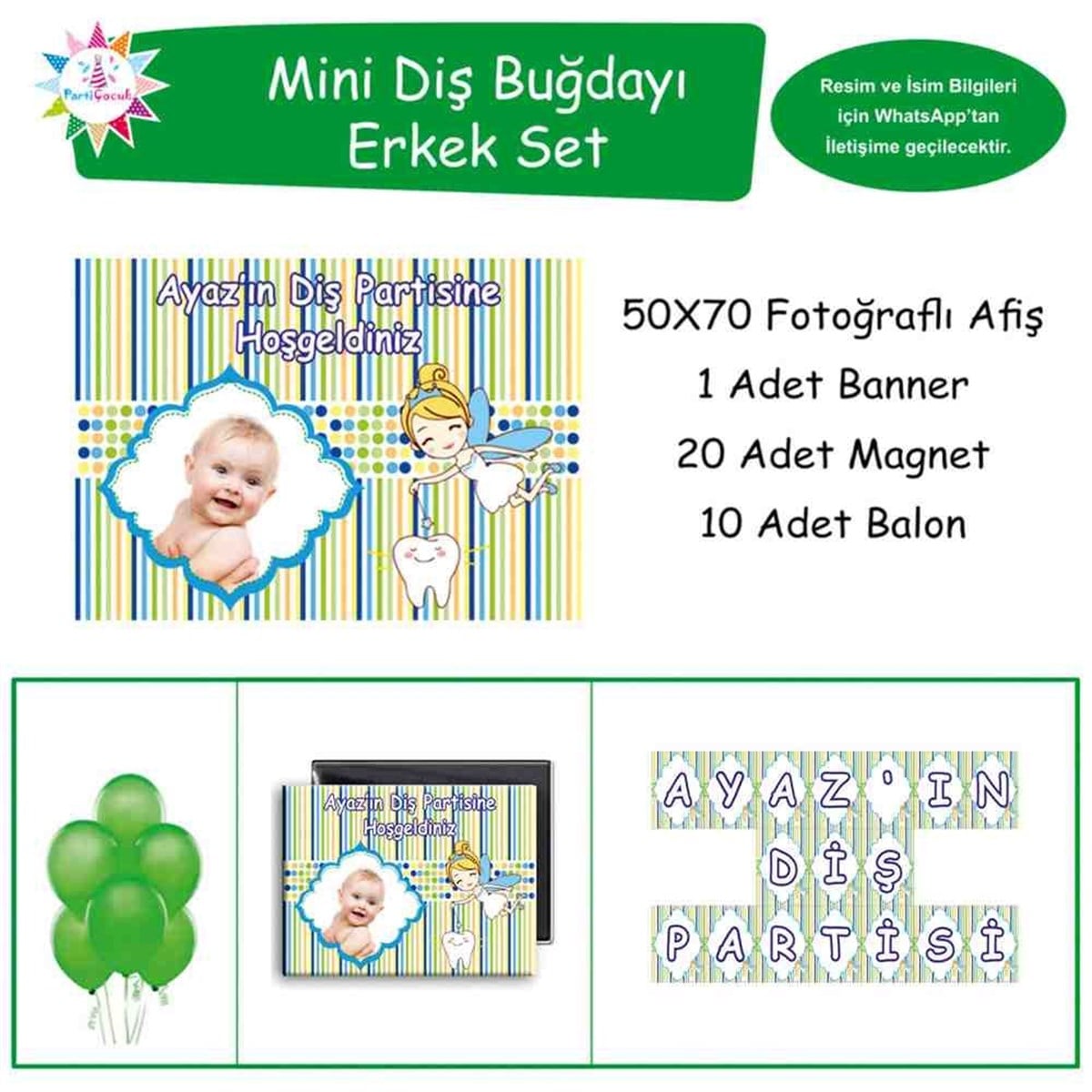 Diş Buğdayı Yeşil Çizgili Mini Set 