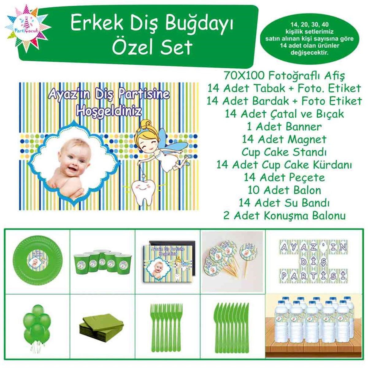 Diş Buğdayı Yeşil Çizgili Özel Set 