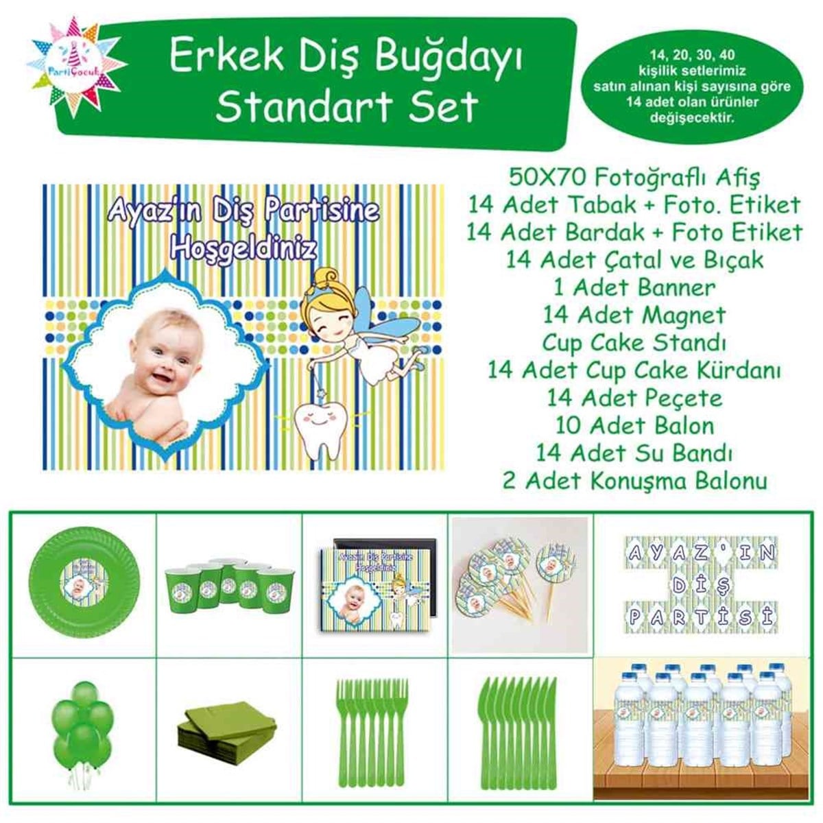 Diş Buğdayı Yeşil Çizgili Standart Set 