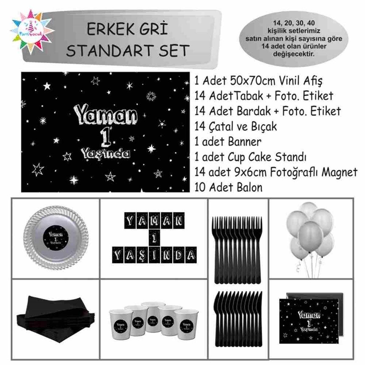 Doğum Günü Yıldızlı Gümüş Konsept Standart Set 
