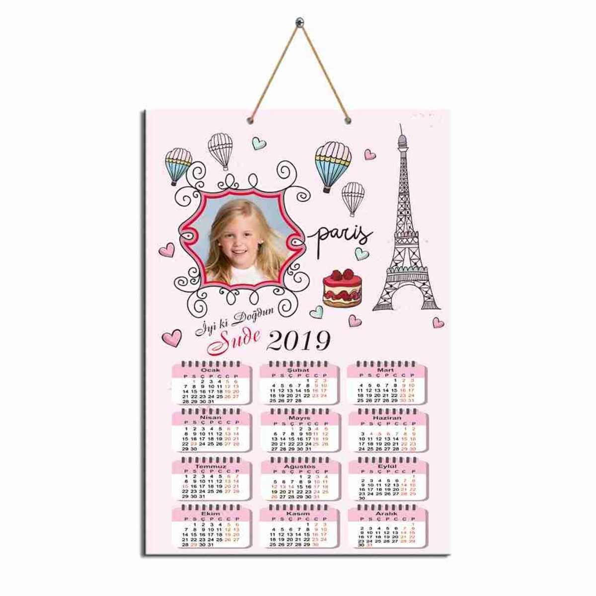 Eyfel Balonlu Karton Takvim 