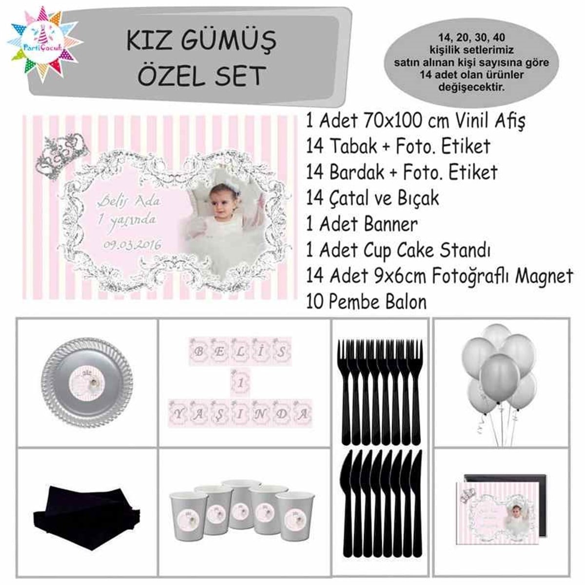 Gümüş Taç Parti Seti Özel Set 