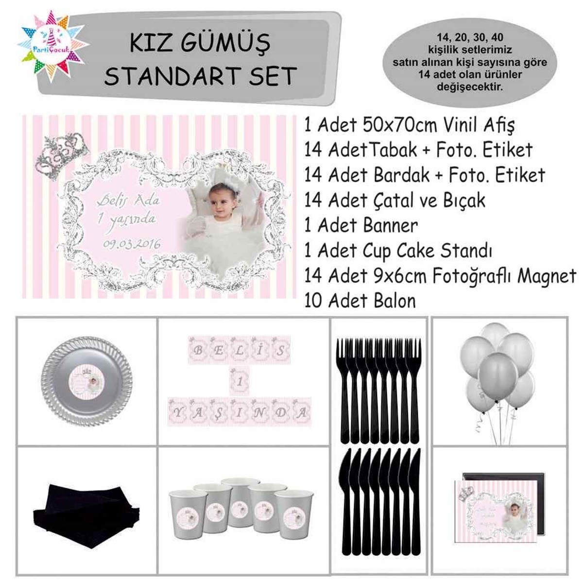 Gümüş Taç Parti Seti Standart Set 