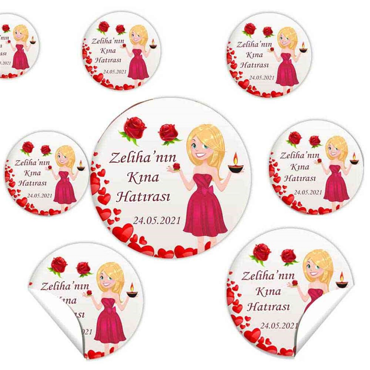 Kırmızı Gül Kına Konsept Sticker 30 Adet 
