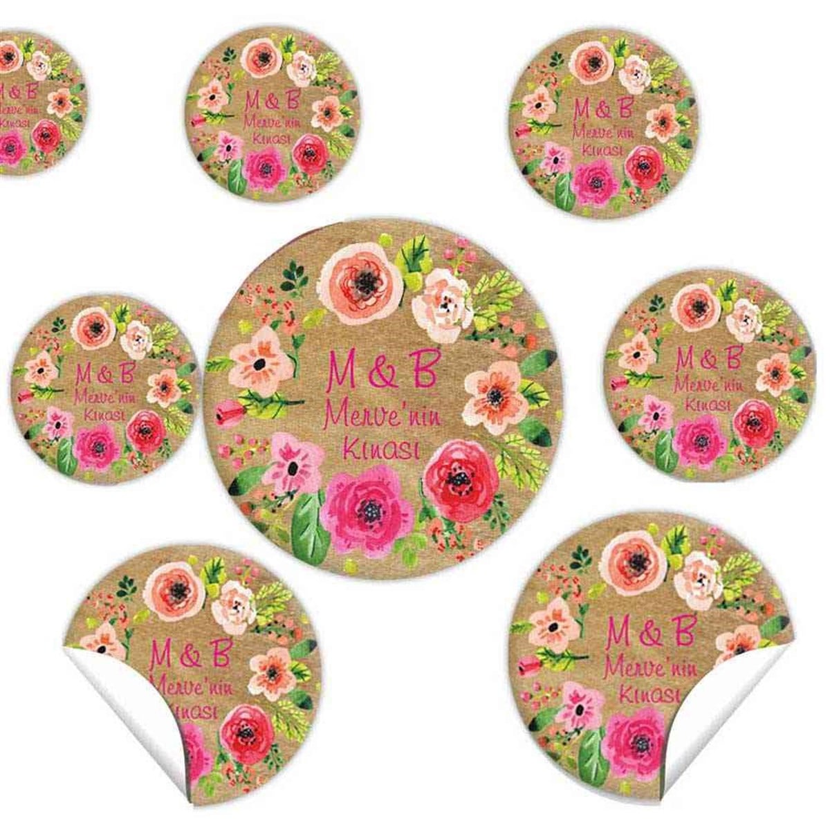 Kraft Rengi Vintage Çiçek Sticker 30 Adet 