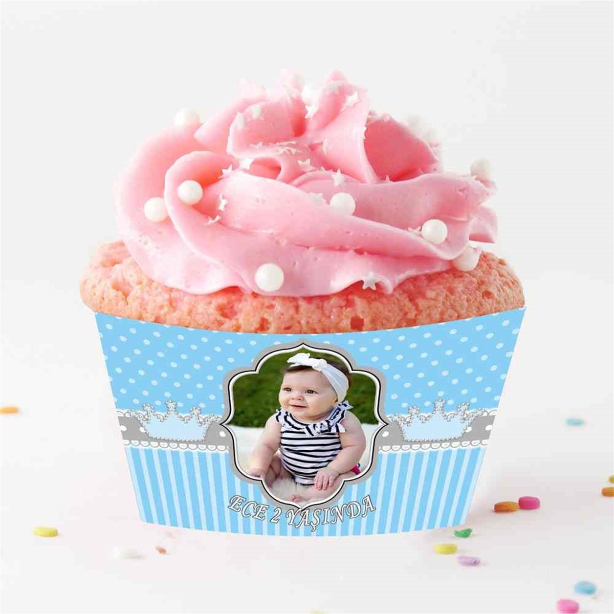 Mavi Taç Cupcake Sargısı  