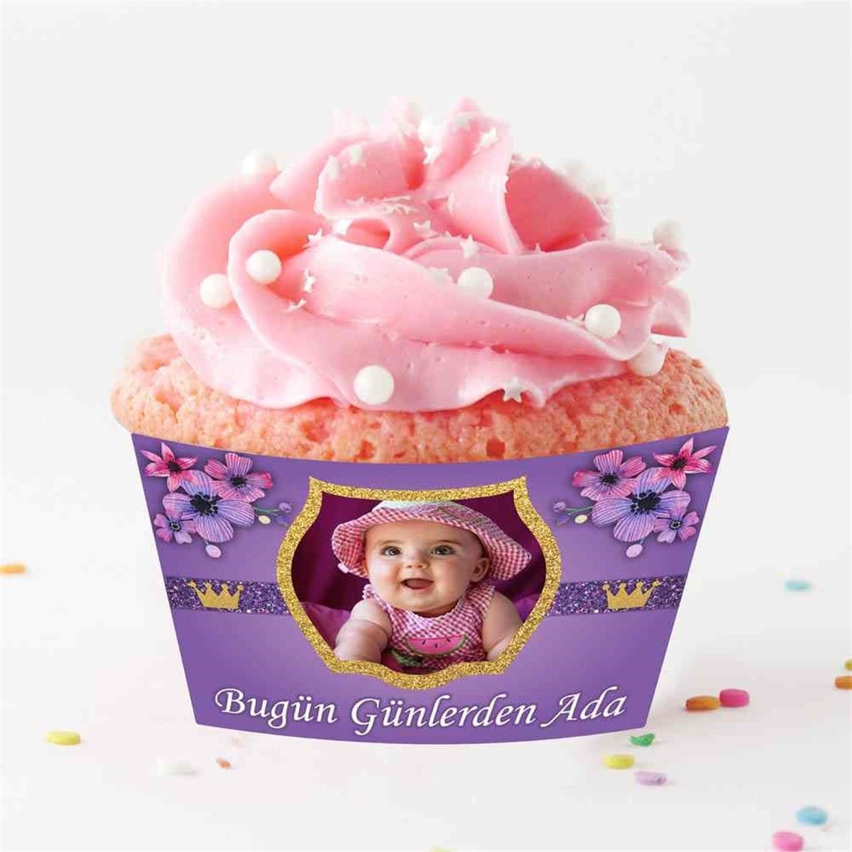 Mor Çiçekli Cupcake Sargısı  