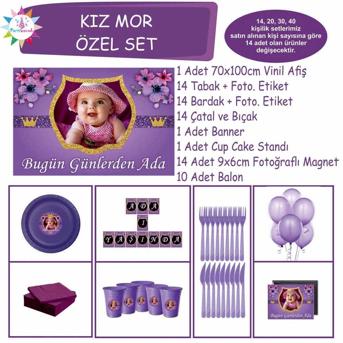Mor Çiçekli Konsept Özel Set 