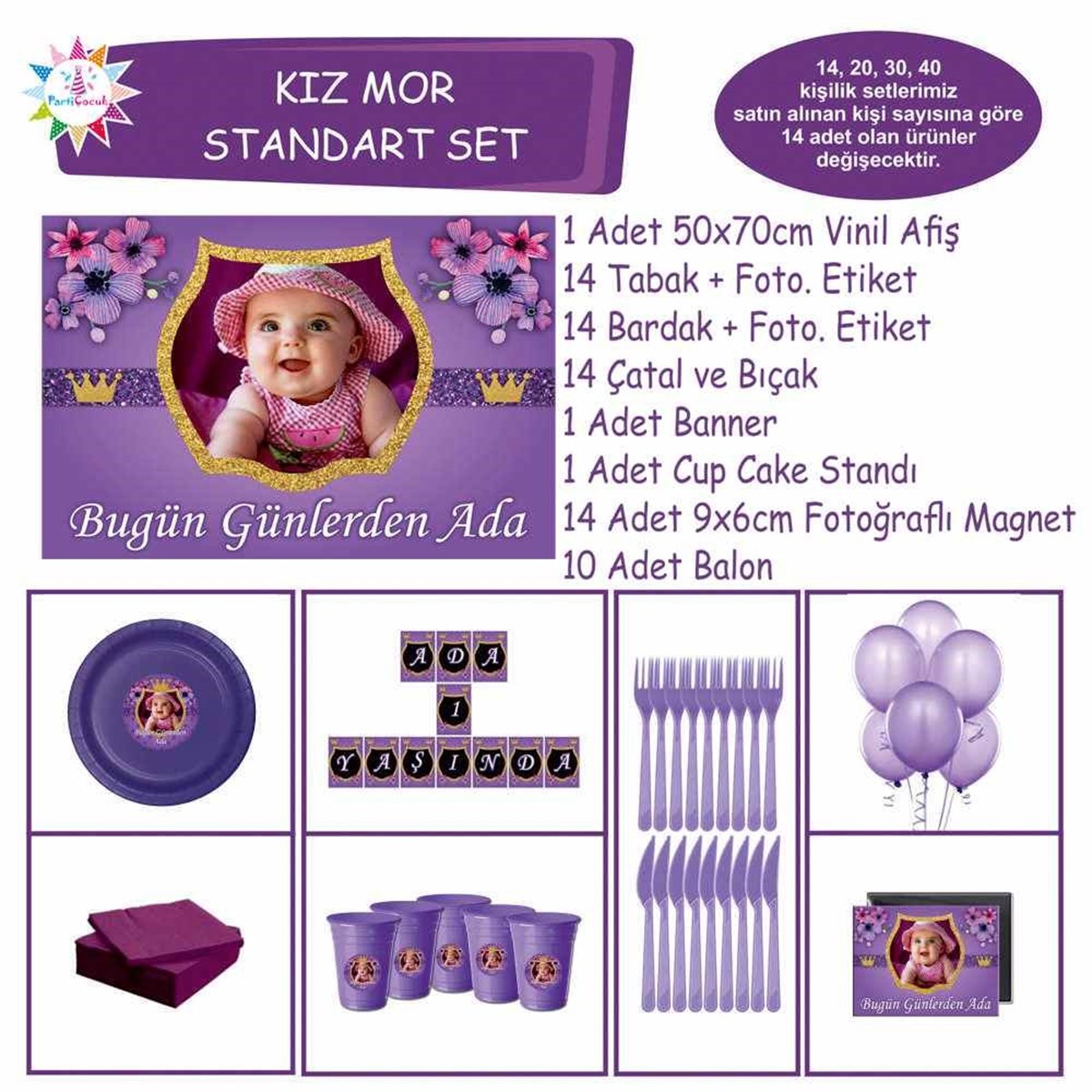 Mor Çiçekli Konsept Standart Set 