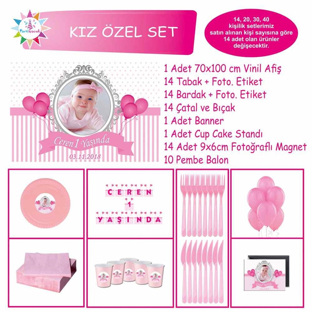 Pembe Balon Parti Malzemeleri Konsept Özel Set 