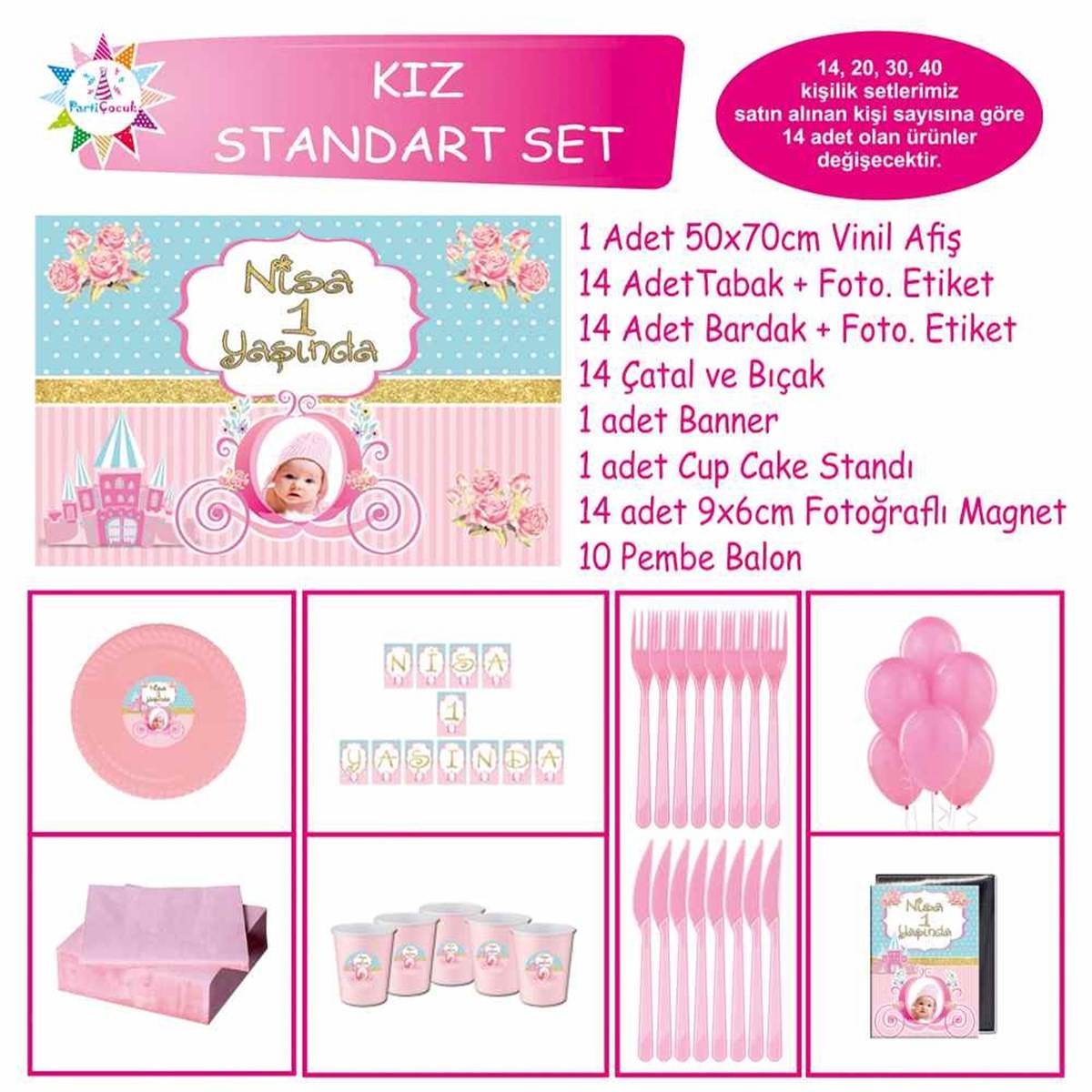 Pembe Mavi Balkabağı Parti Konsept Standart Set 