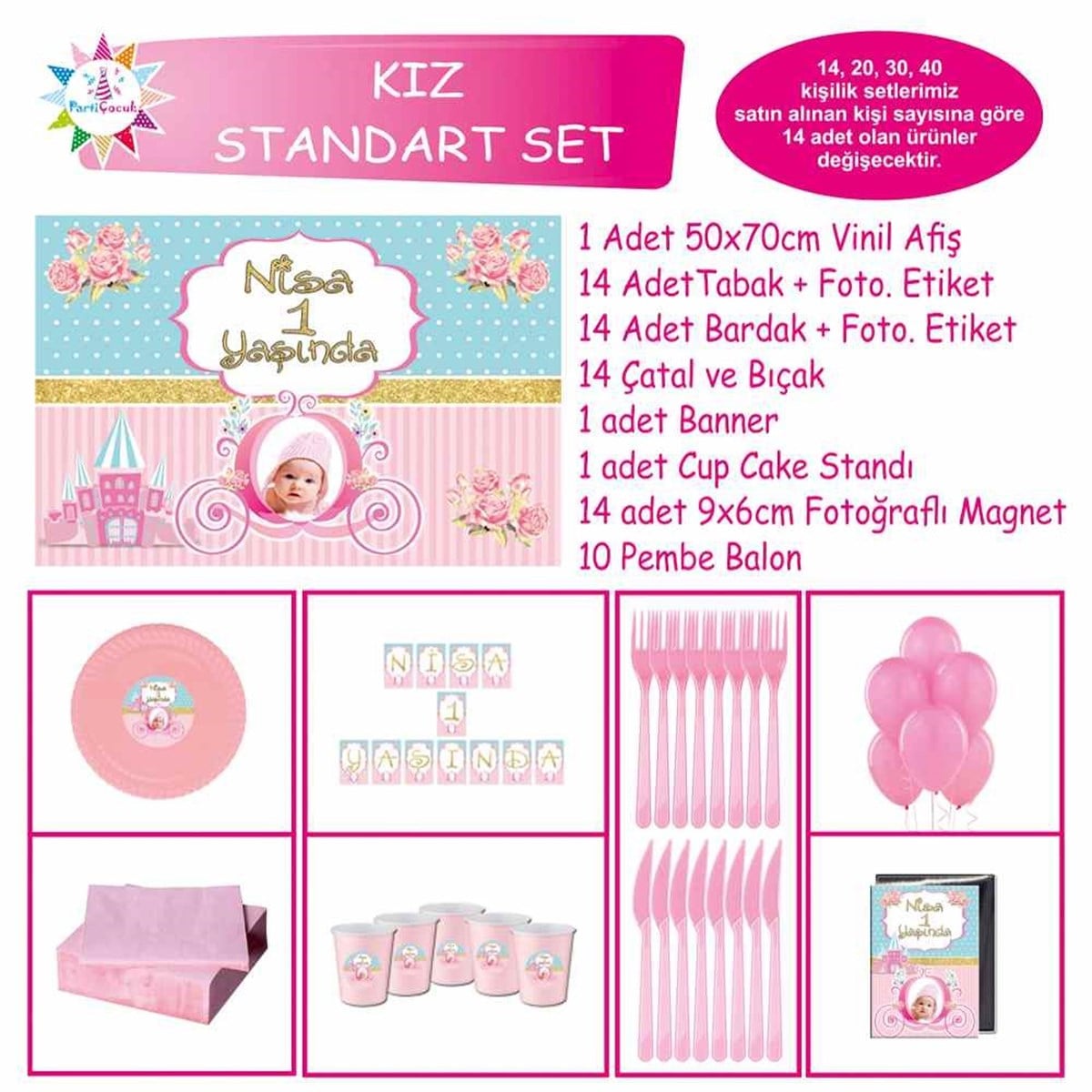 Pembe Mavi Balkabağı Parti Konsept Standart Set 