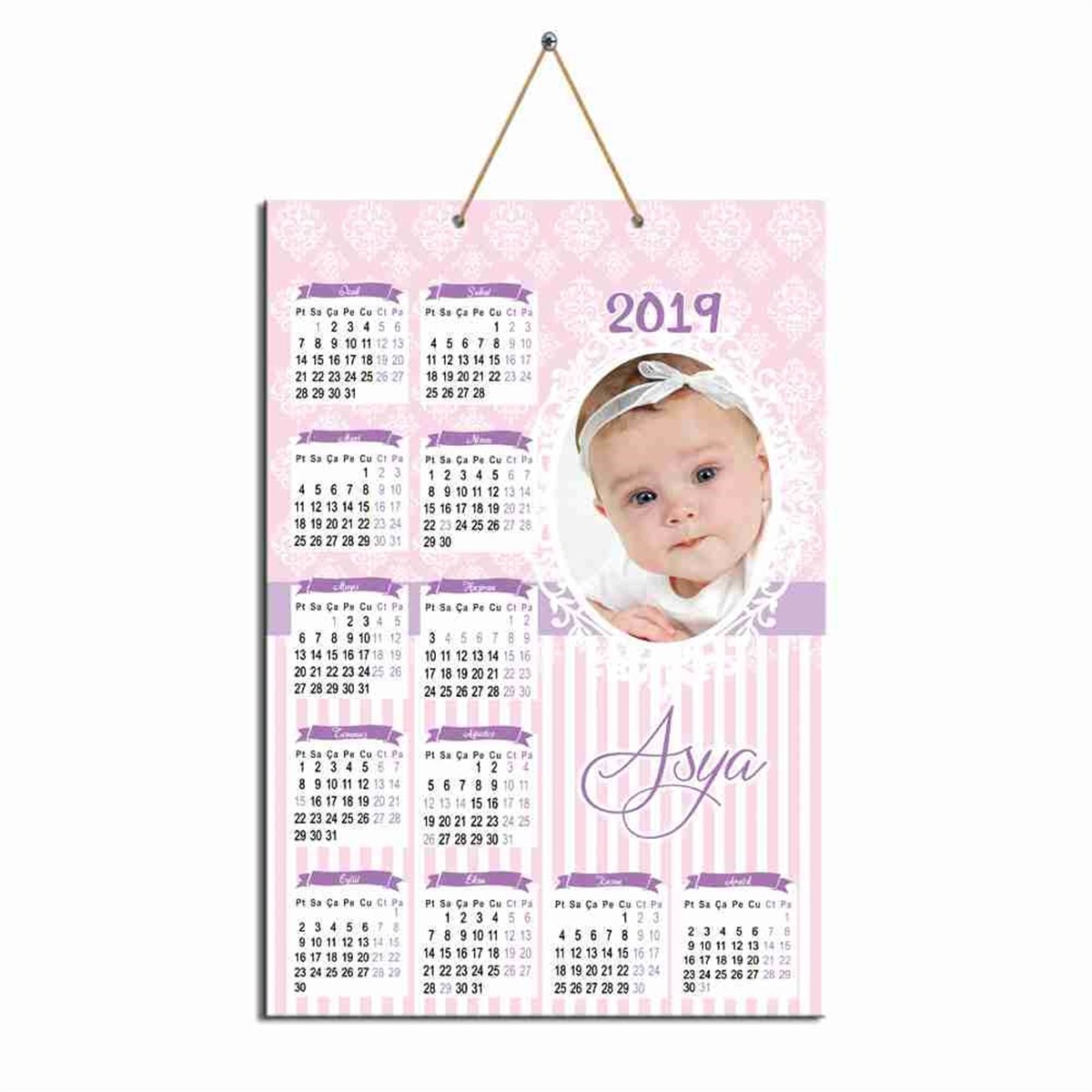 Pembe Mor Karton Takvim  