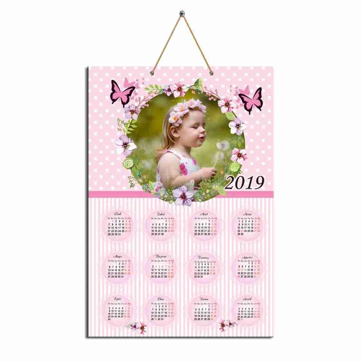 Pembe Puantiyeli Karton Takvim 