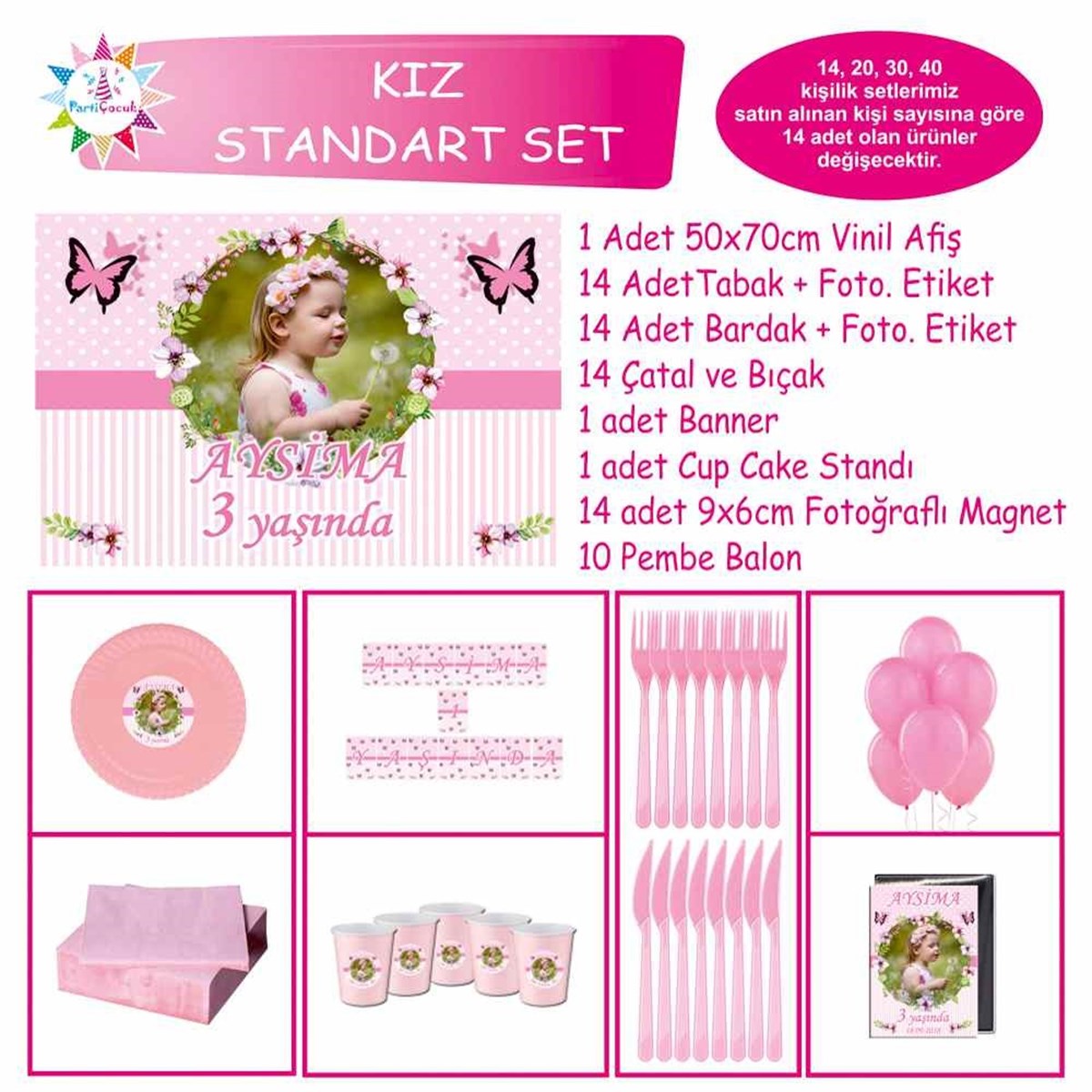 Pembe Puantiyeli Konsept Standart Set   