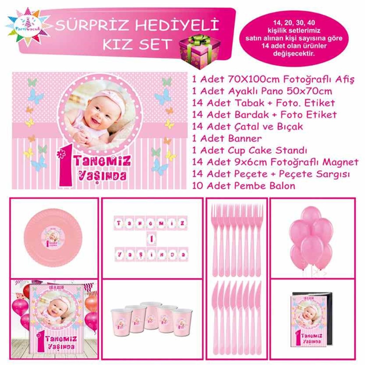 Pembe Puantiyeli Konsept Sürpriz Set  