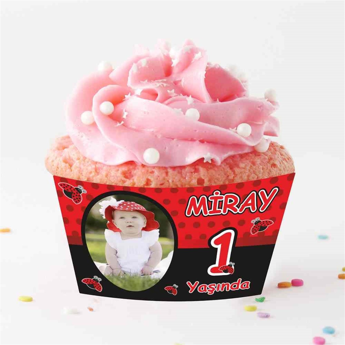 Siyah Kırmızı Uğur Böceği Cupcake Sargısı 